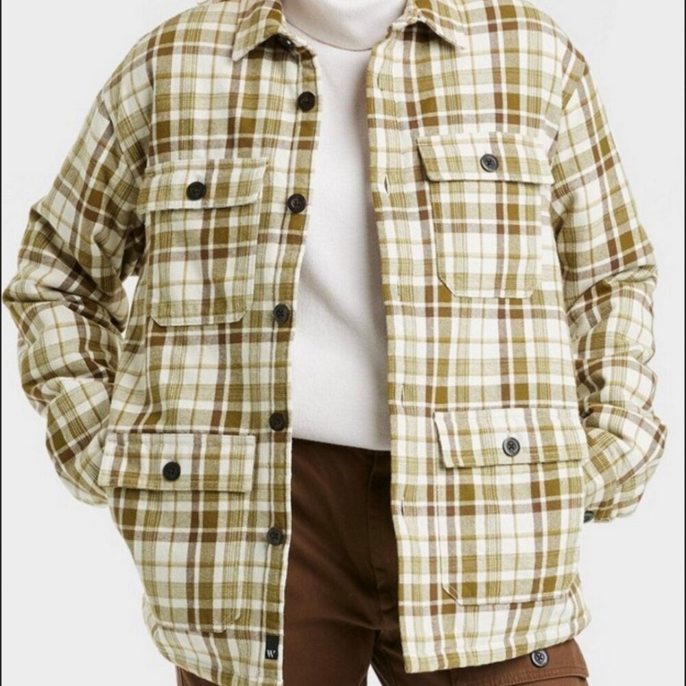 Adult Houston White 6 Pocket Shacket GREEN PLAID Fully Lined LiteXL